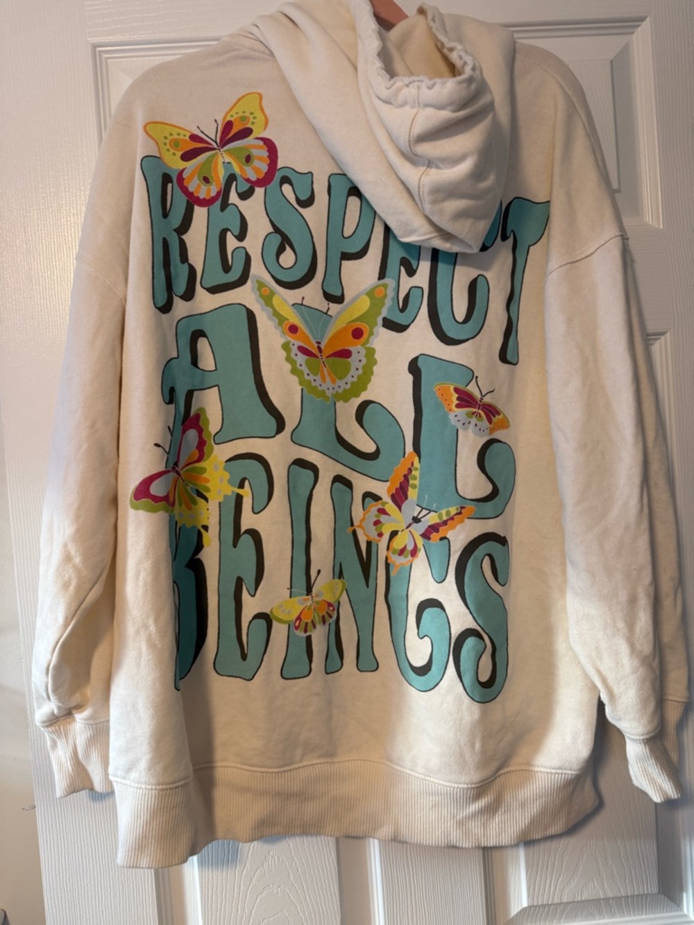 American Eagle Cream Hooded Sweatshirt with Logo Tag